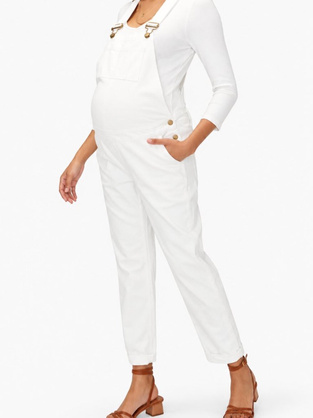 HATCH Collection White Denim Maternity Overalls Size S